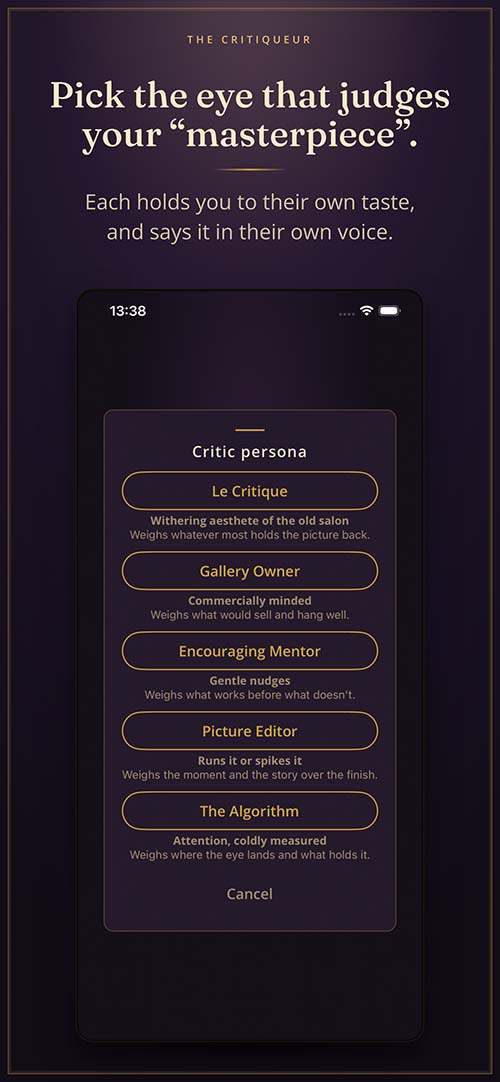 Choosing one of the five critic personas